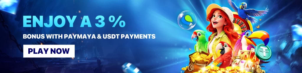 JILIBAY online casino promotion offering 3 percent bonus with PayMaya deposit for players after login and register with secure games access